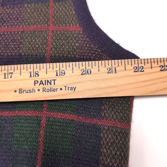 The Italian Sweater Co Button Front Vest Mens L Wool Blend Navy Green Plaid Knit - Picture 7 of 10